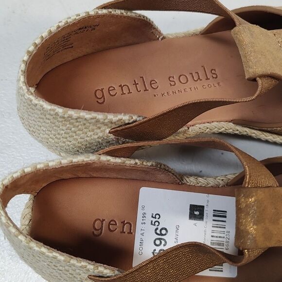 Gentle Souls By Kenneth Cole Size 5 Animal Print Gold Tan Espadrille Wedges New - Picture 7 of 12